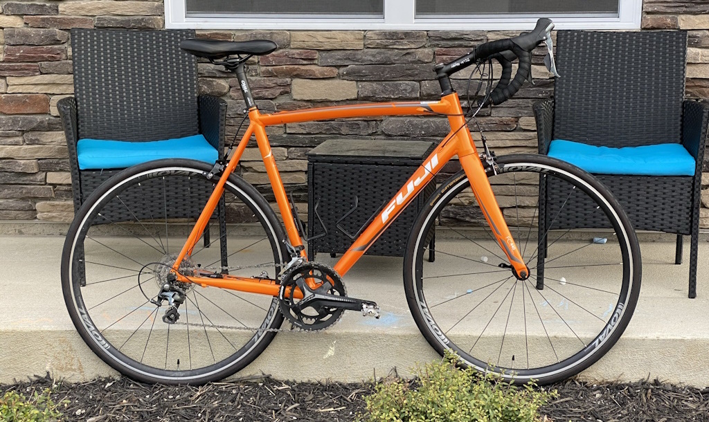 Kevin's orange Fuji Roubaix 3.0 road bike after a thorough cleaning